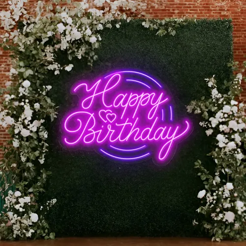 Happy Birthday Purplish Neon Sign - Custom Patch Factory