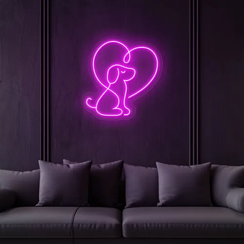 Scribble Dog Heart Neon Sign - Custom Patch Factory
