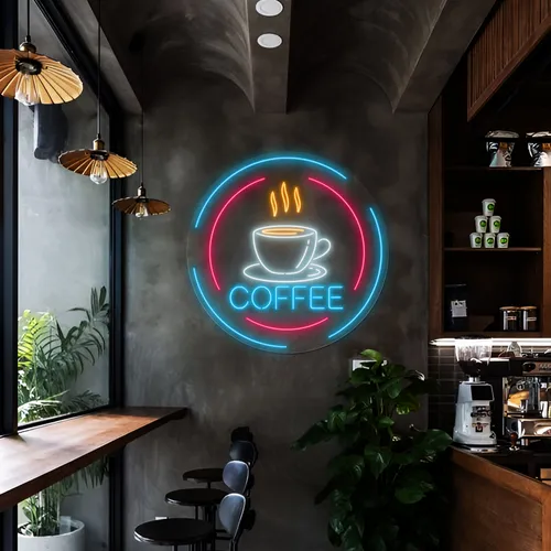 Steaming Cup Coffee Neon Sign - Custom Patch Factory