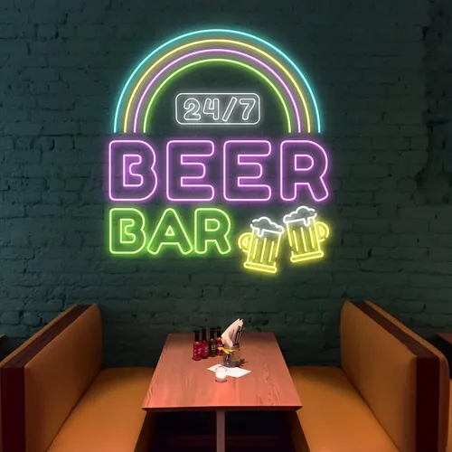 24/7 Rainbow Beer Bar Neon Sign - Custom Patch Factory