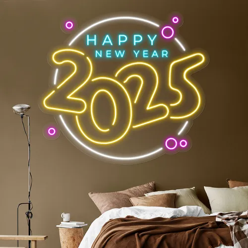 Colorful New Year Neon Sign - Custom Patch Factory