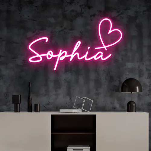 Sophia with Heart Neon Sign - Custom Patch Factory