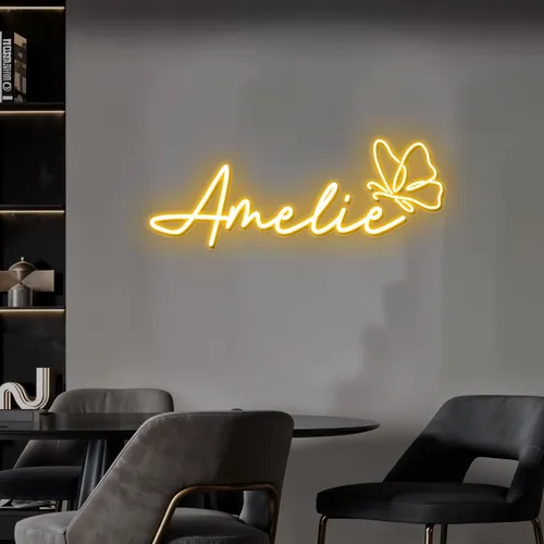 Amelie with Butterfly Neon Sign - Custom Patch Factory