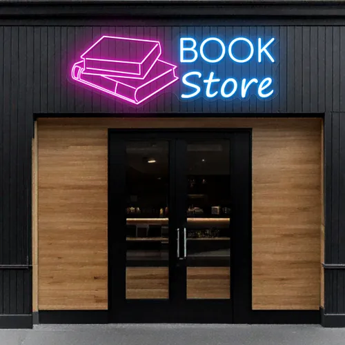 Glowing Book Store Neon Sign - Custom Patch Factory