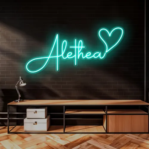 Alethea with Heart Neon Sign - Custom Patch Factory