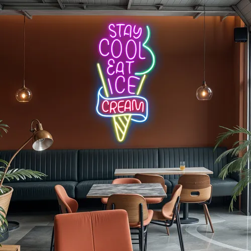 Stay Cool n Eat Ice Cream Neon Sign - Custom Patch Factory