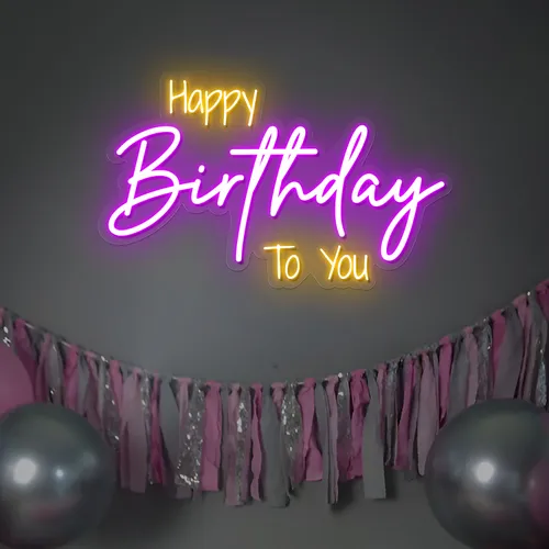 Bright Happy Birthday Neon Sign - Custom Patch Factory
