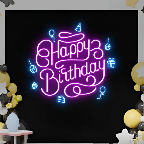 Happy Birthday Vibes Neon Sign - Custom Patch Factory