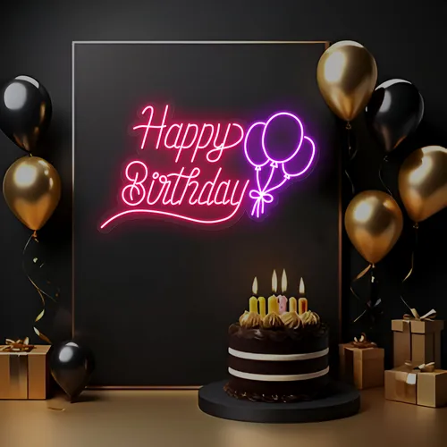 Happy Birthday Glow Neon Sign - Custom Patch Factory