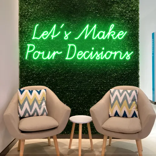 Stylish "Let's Make Pour Decisions" Neon Sign - Custom Patch Factory