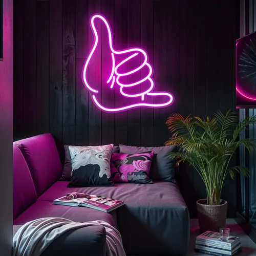 Pink Shaka Hand Neon Sign - Custom Patch Factory