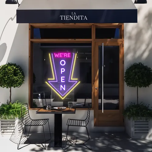 We're Open Vertical Neon Sign - Custom Patch Factory