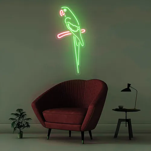 Green Parrot Vertical Neon Sign - Custom Patch Factory