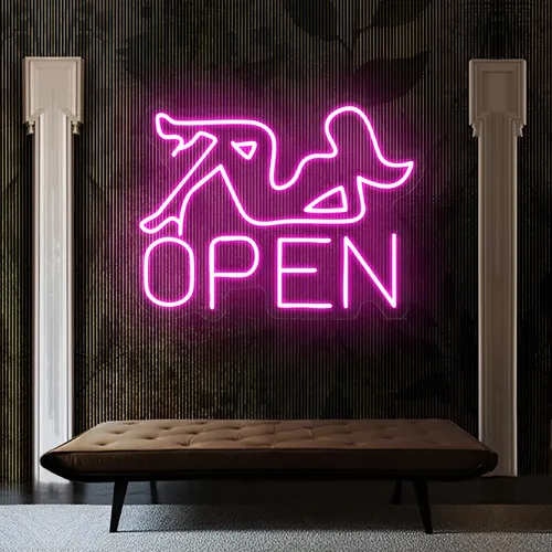 Open With Pin-Up Neon Sign - Custom Patch Factory