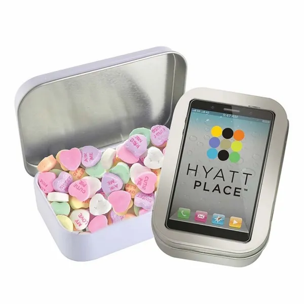 Rectangular Tin - Imprinted Conversation Hearts - Custom Patch Factory