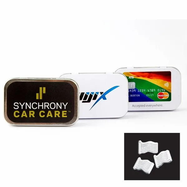 Rectangular Tin with American Flag Shaped Mints - Custom Patch Factory