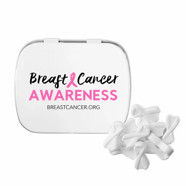 Domed Tin with Ribbon Shaped Mints - Custom Patch Factory