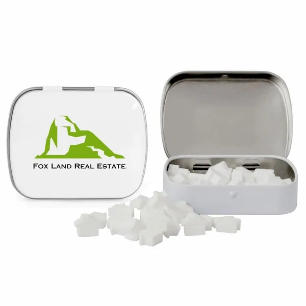 Domed Tin with House Shaped Mints - Custom Patch Factory