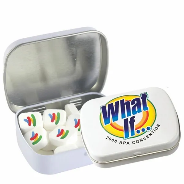 Domed Tin - Imprinted Square Mints - Custom Patch Factory