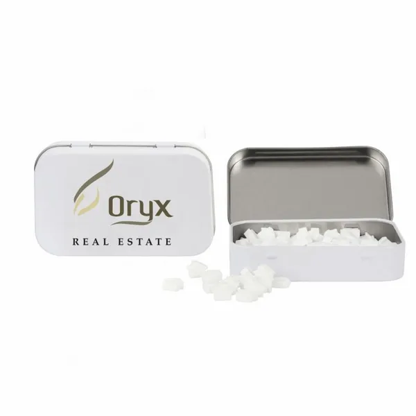 Rectangular Tin with House Shaped Mints - Custom Patch Factory