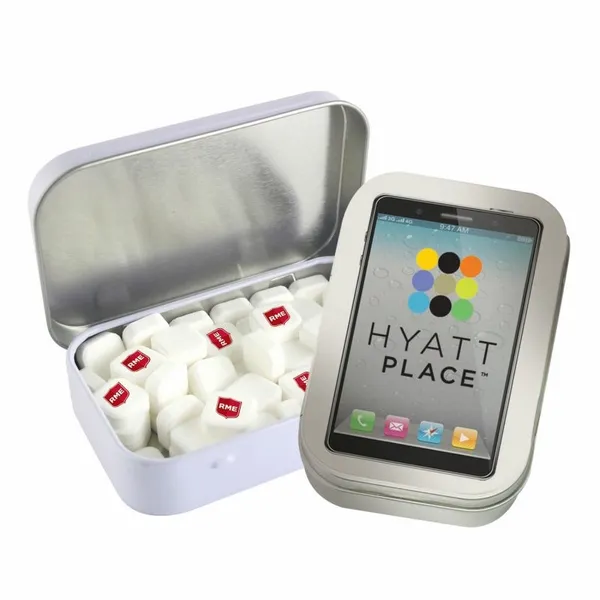 Rectangular Tin with Imprinted Square Mints - Custom Patch Factory