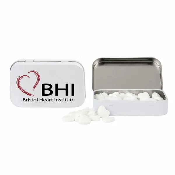 Rectangular Tin with Heart Shaped Mints - Custom Patch Factory