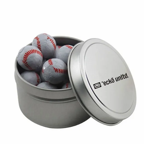 Round Tin with Chocolate Baseballs - SBF3100 - Custom Patch Factory