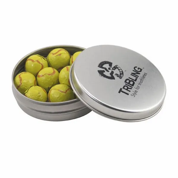 Round Tin with Chocolate Tennis Balls - SBF2900 - Custom Patch Factory