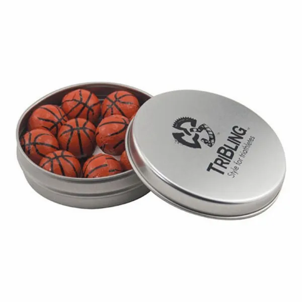 Round Tin with Chocolate Basketballs - SBF2900 - Custom Patch Factory