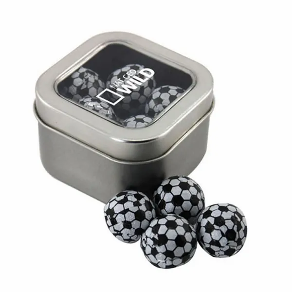 Window Tin with Chocolate Soccer Balls - SBF2500 - Custom Patch Factory