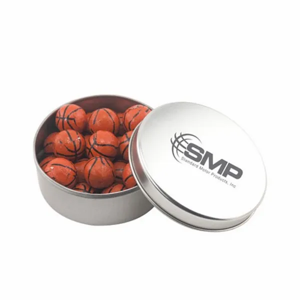 Round Tin with Chocolate Basketballs - SBF3000 - Custom Patch Factory