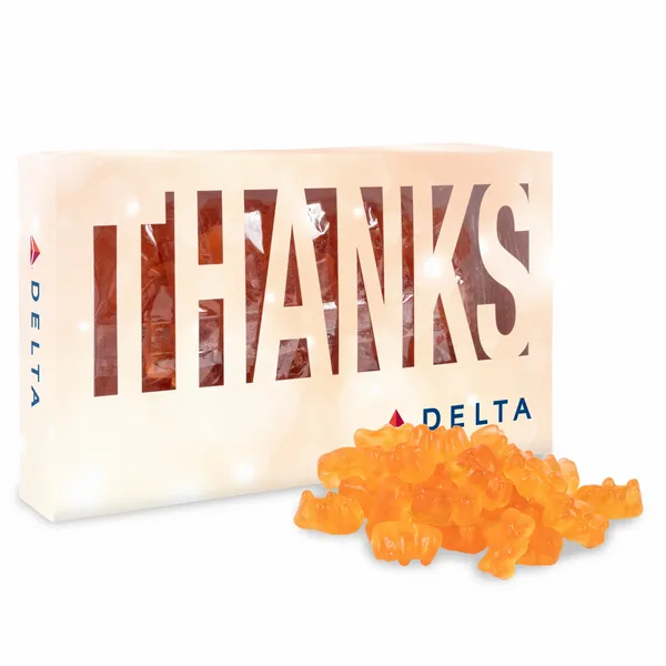 Thanks Die Cut Box with Champagne Gummy Bears - Custom Patch Factory