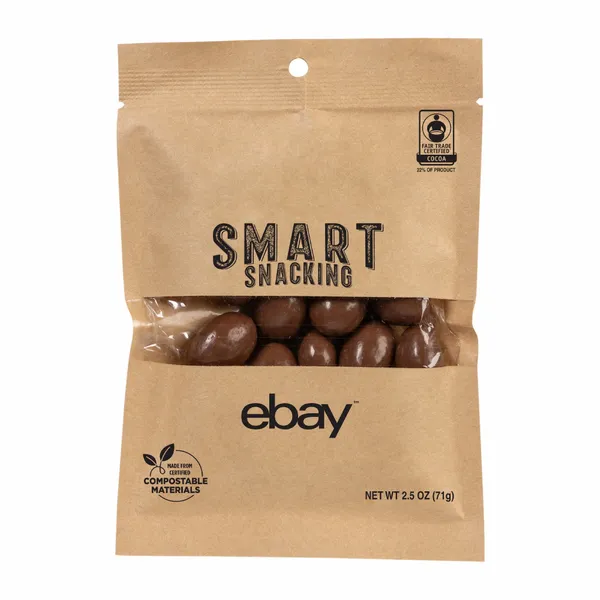 FairTrade Milk Chocolate Almonds in Compostable Kraft Pouch - Custom Patch Factory