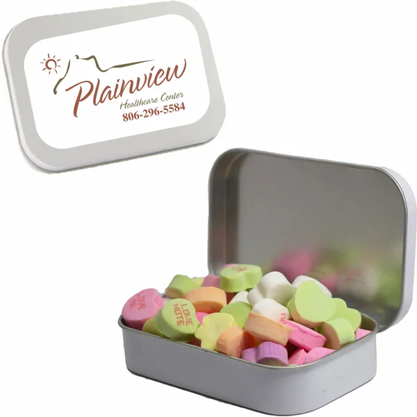 Large Mint Tin with Conversation Hearts - Custom Patch Factory
