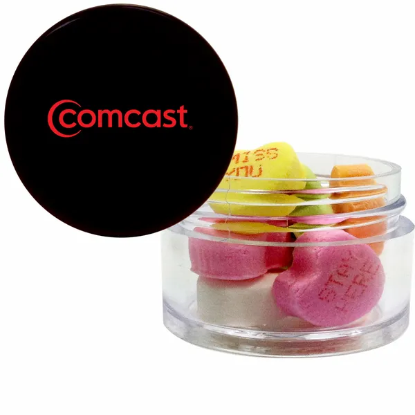 Twist top container filled with Conversation Hearts - Custom Patch Factory