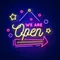 We Are Open Hanging Neon Sign - Custom Patch Factory