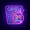 Retro Open 24 Hours Neon Sign - Custom Patch Factory