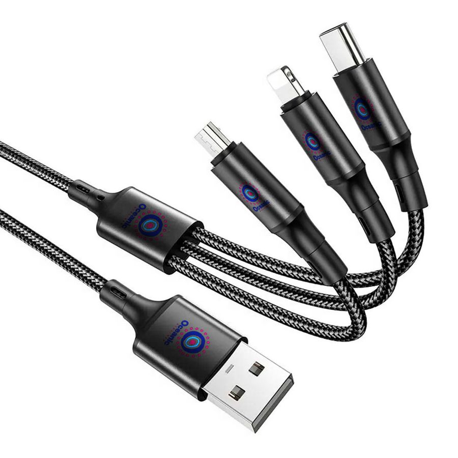 Nylon Braided 3-in-1 Charging Cables - Custom Patch Factory
